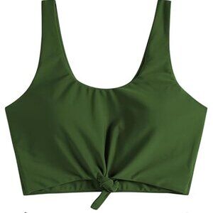 ZAFUL Women's High Waisted Knotted Tankini Two Piece, Green/Black, MED, NWT